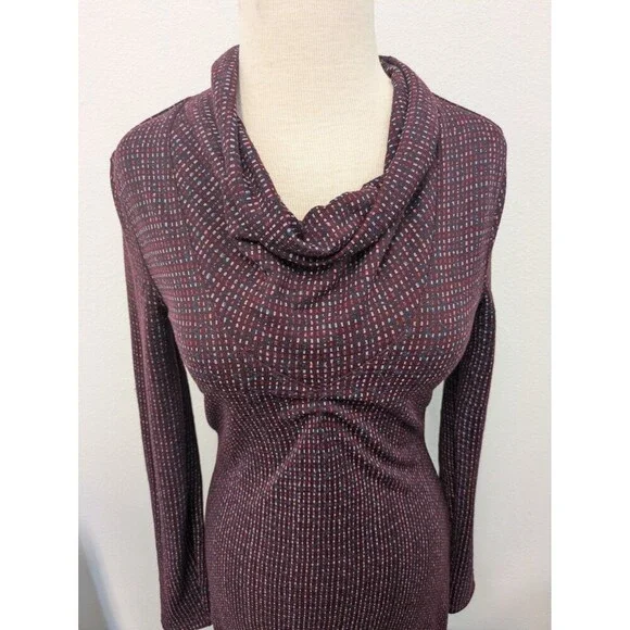 Carve Designs Maroon Colorful Geometric Cowl Neck Long Sleeve Dress sz XS - Picture 6 of 13